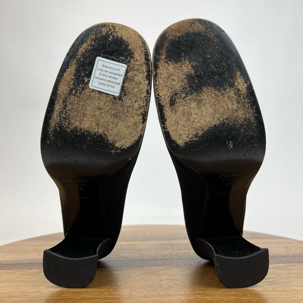 Womens Prada Black Fabric Vintage Slip On Flared Block Heel‎ Pumps Size EU 37.5 - Picture 8 of 9